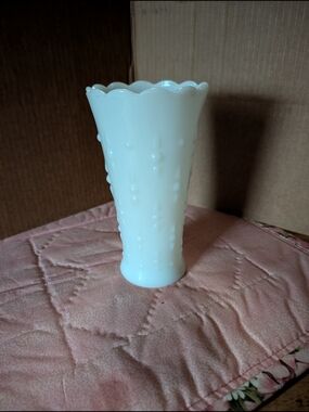 Vintage White Milk Glass Scalloped Vase - Unbranded
